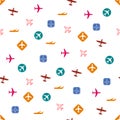 Plane pattern. Seamless airplane background with different types of planes. Vector illustration.